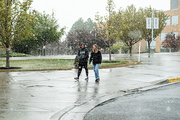 Snow And Students On Campus- April 2026