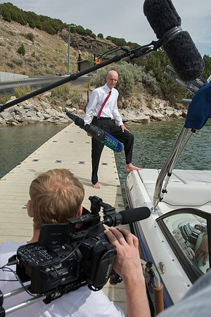 Waterskiing at Ririe Reservoir with BYU-Idaho's President Henry J Eyring. Video shoot for his Fall semester devotional promo video. - Aug 2019