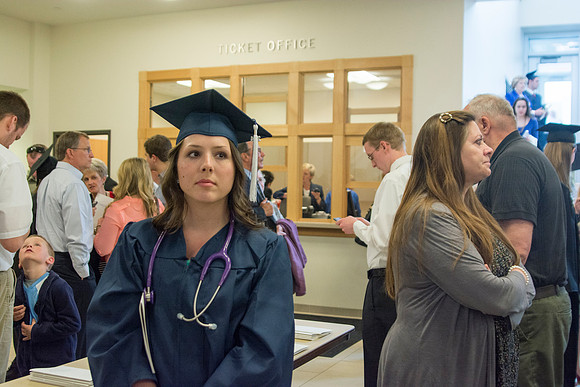 Brigham Young University-Idaho Graduates tour campus with their families saying goobyes to peers and getting pictures with friends and family before the convocation ceremonies. Photo by Ryan Chase