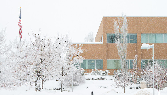 Campus on a snowy day.
