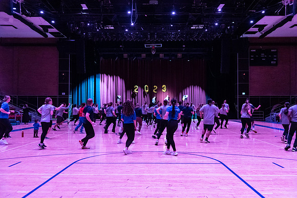 Students participating in the Winter 2023 Fitness Kickoff event.