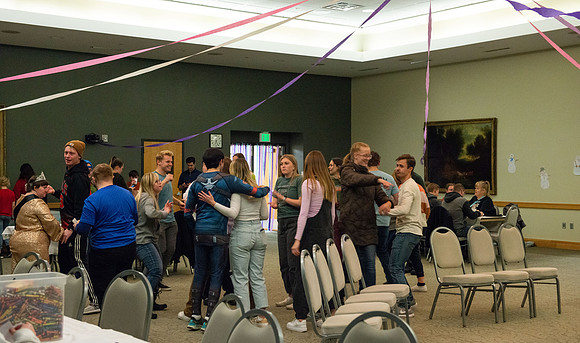 Students celebrate winter with karaoke, dancing, and games in the Manwaring Center.