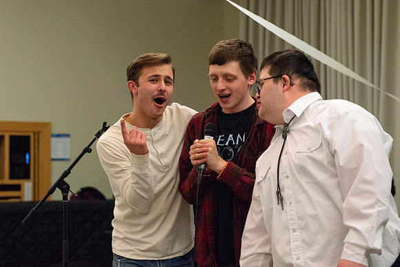 Students celebrate winter with karaoke, dancing, and games in the Manwaring Center.