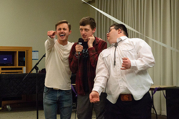 Students celebrate winter with karaoke, dancing, and games in the Manwaring Center.