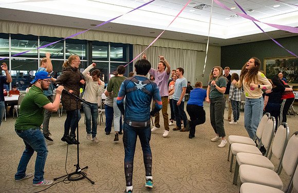 Students celebrate winter with karaoke, dancing, and games in the Manwaring Center.