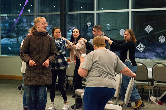 Students celebrate winter with karaoke, dancing, and games in the Manwaring Center.