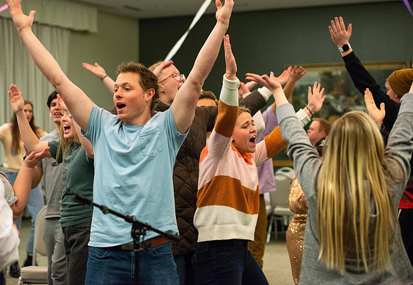 Students celebrate winter with karaoke, dancing, and games in the Manwaring Center.