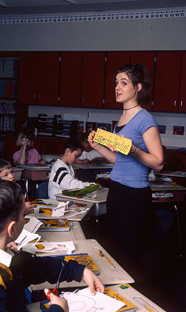 Student teachers practice in the classroom. March 6, 2002.