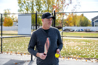 Dinking around playing pickleball for the HR Wellness Video.