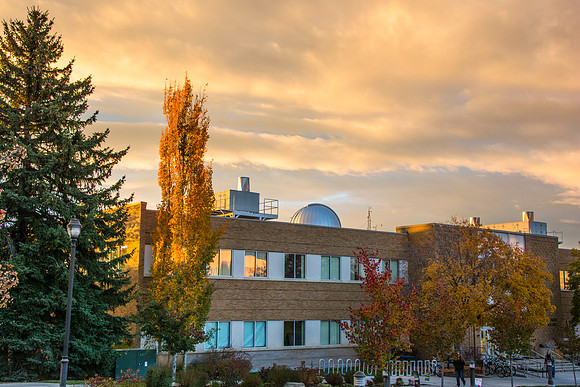 Romney Building at sunset in the fall.