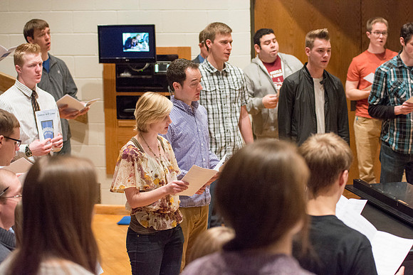 Randall Kempton instructs the talented students who make up the Collegiate Singers at BYU-Idaho.
