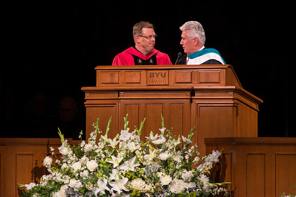 President Uchtdorf presents President Gilbert during his Inauguration.