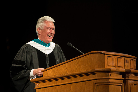 President Uchtdorf speaks at President Clark Gilbert's Inauguration. Photo by Erik Hill.