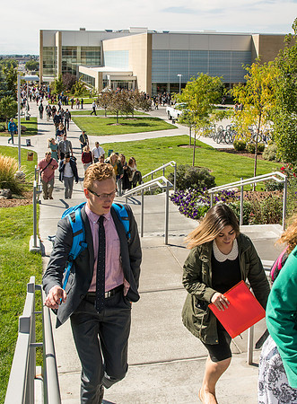 Students leaving the BYUI-Center after the first devotional of the Fall 2016 semester.