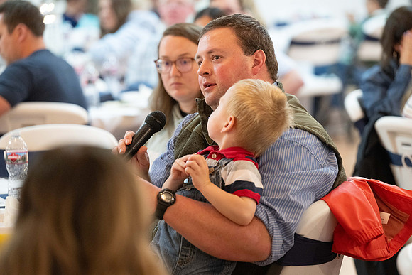 Alumni in the Cache Valley area gather at Eagles Landing Event Center, in Smithfield, Utah and get the chance to listen to and meet President Meredith.