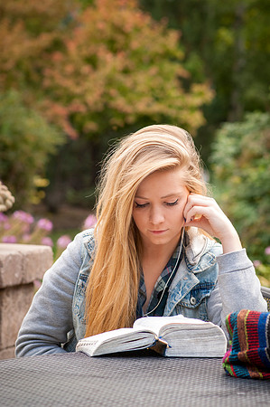 Anna Rupert, a freshman at BYU-Idaho, studies her scriptures on an early Monday morning.