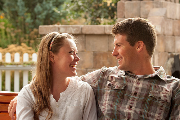 Hillary and Levi, a newly wedded couple on campus, enjoy one anothers company in the gardens.