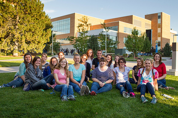 New students gather on the lawn outside the Hart Building, and get ready for INight.