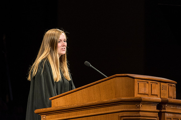 Gwynne C. Noel represents the Student Body as she greets our new President.
