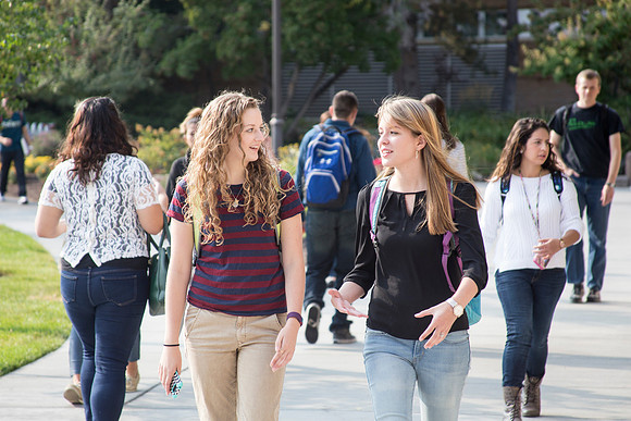 Students make their way to class on the first day of school.