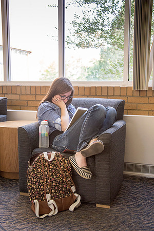Students work on their homework in the McKay Library on the first day of school.