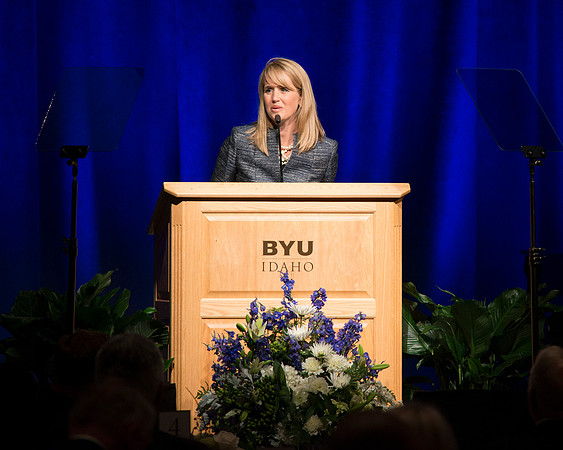 Sister Christine Gilbert speaks during the inauguration luncheon in the Manwaring Center Grand Ballroom.