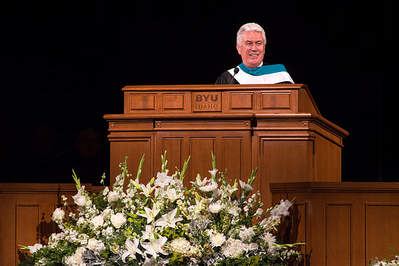 Elder Dieter F. Uchtdorf speaks at the Inauguration of President Clark G. GIlbert.