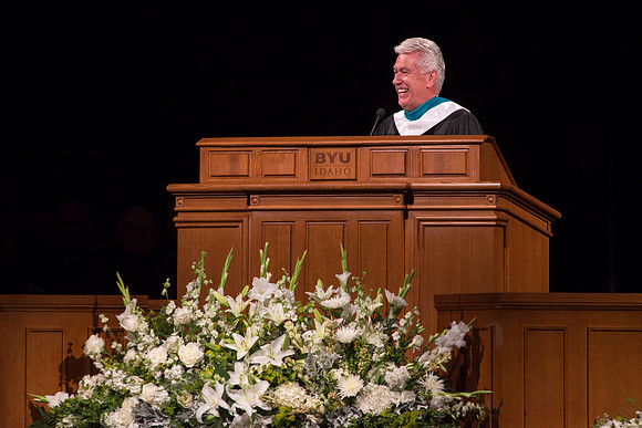 Elder Dieter F. Uchtdorf speaks at the Inauguration of President Clark G. GIlbert.