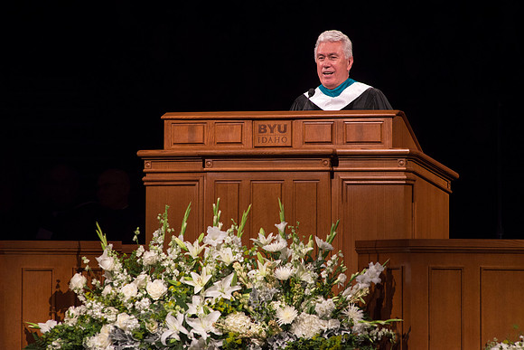 Elder Dieter F. Uchtdorf speaks at the Inauguration of President Clark G. GIlbert.