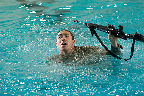 ROTC water training exercise in the Hart Pool.