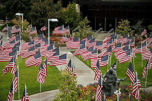 BYU-Idaho places flags on campus in remembrance of the freedoms afforded by the nation's Constitution.