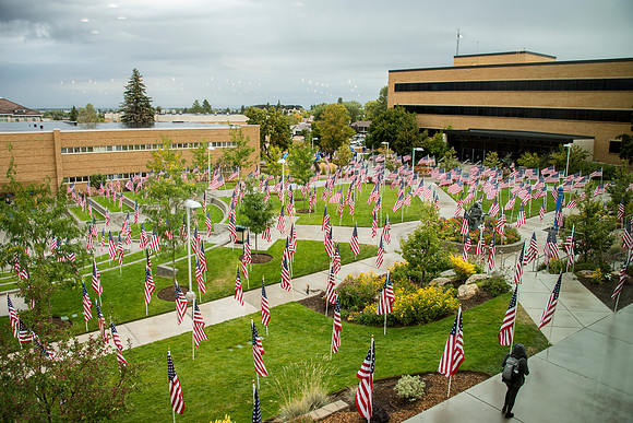 BYU-Idaho places flags on campus in remembrance of the freedoms afforded by the nation's Constitution.
