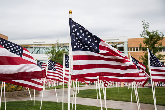 BYU-Idaho places flags on campus in remembrance of the freedoms afforded by the nation's Constitution.