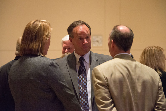 Guests, familiy and friends congratulate President and Sister Gilbert after the Inauguration Ceremony.