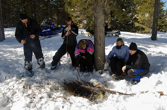 Snowmobiling in Island Park with Clinton and Rochelle Arnold and Keith, Shawna and Tyson Hillman. Lunch break roasting hotdogs.