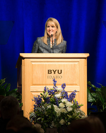 Sister Christine Gilbert speaks during the inauguration luncheon in the Manwaring Center Grand Ballroom.