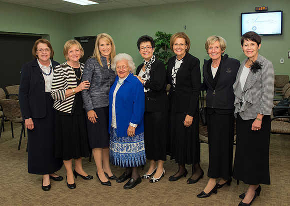 Sister Sue Clark, Bonnie Oscarson, Christine Gilbert, Sis Christensen, Sister Uchtdorf, Linda K. Burton, Sister Hafen and Susan Bednar