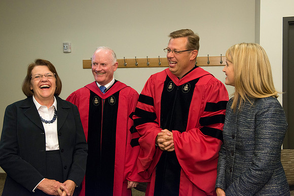 President and Sister Gilbert share moment with President and Sister Clark.