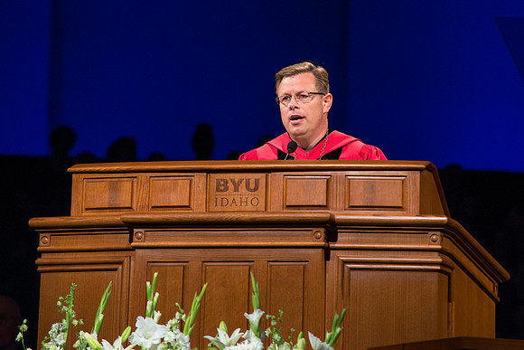President Gilbert gives his response after being installed as the sixteenth President of BYU-Idaho.