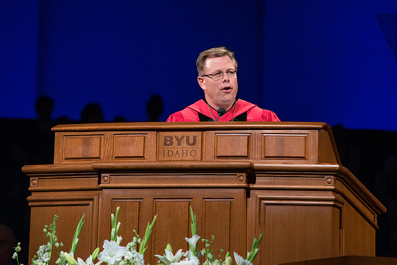 President Gilbert gives his response after being installed as the sixteenth President of BYU-Idaho.