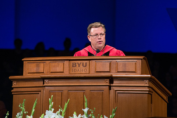 President Gilbert gives his response after being installed as the sixteenth President of BYU-Idaho.