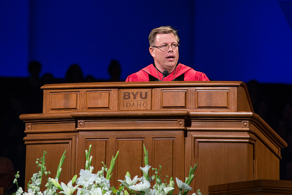 President Gilbert gives his response after being installed as the sixteenth President of BYU-Idaho.