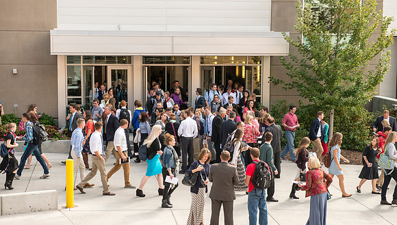 Students and guest exit the BYU-Idaho Center after the inauguration ceremony.