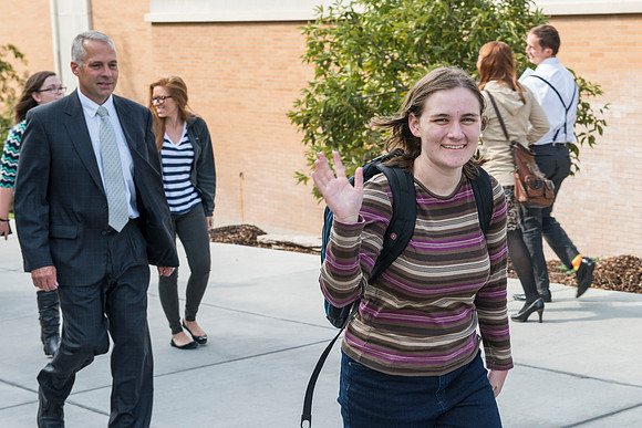 Students and guest exit the BYU-Idaho Center after the inauguration ceremony.