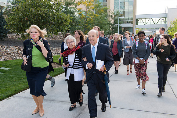 Students and guest exit the BYU-Idaho Center after the inauguration ceremony.