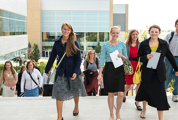Students and guest exit the BYU-Idaho Center after the inauguration ceremony.