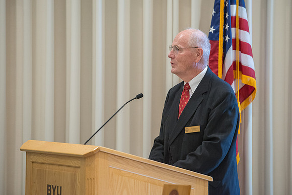 Emeritus Breakfast, Nov 2018, BYU-Idaho Alumni Award of excellence was awarded to Jon Beesley.