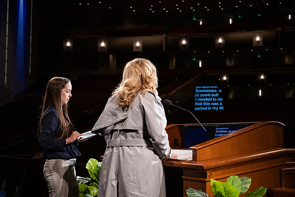 Devotional rehearsal for President Meredith in the BYUI Center.