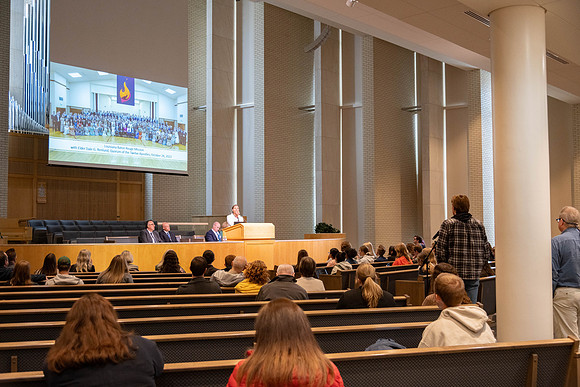 BYUI Forum, Michelle Amos. Located in the Taylor chapel.