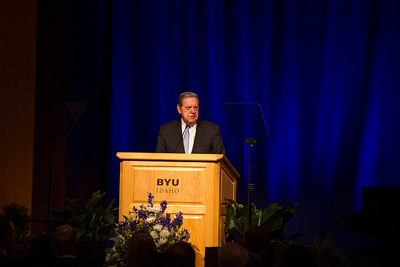 Elder Jeffrey R. Holland from the Quorum of the Twelve Apostles, speaks during the Inaugural Luncheon.